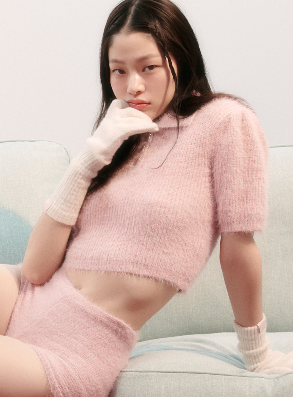 MARDI FLUFFY CROPPED TOP SHORT SLEEVE_PINK