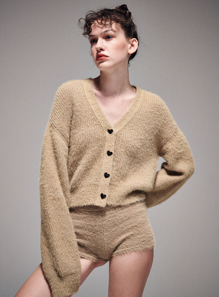 MARDI FLUFFY CARDIGAN V NECK_BEIGE