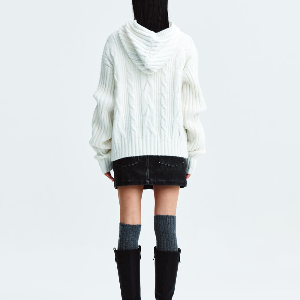 
                  
                    MATIN KIM CABLE KNIT HOODY TOGGLE CARDIGAN IN IVORY
                  
                