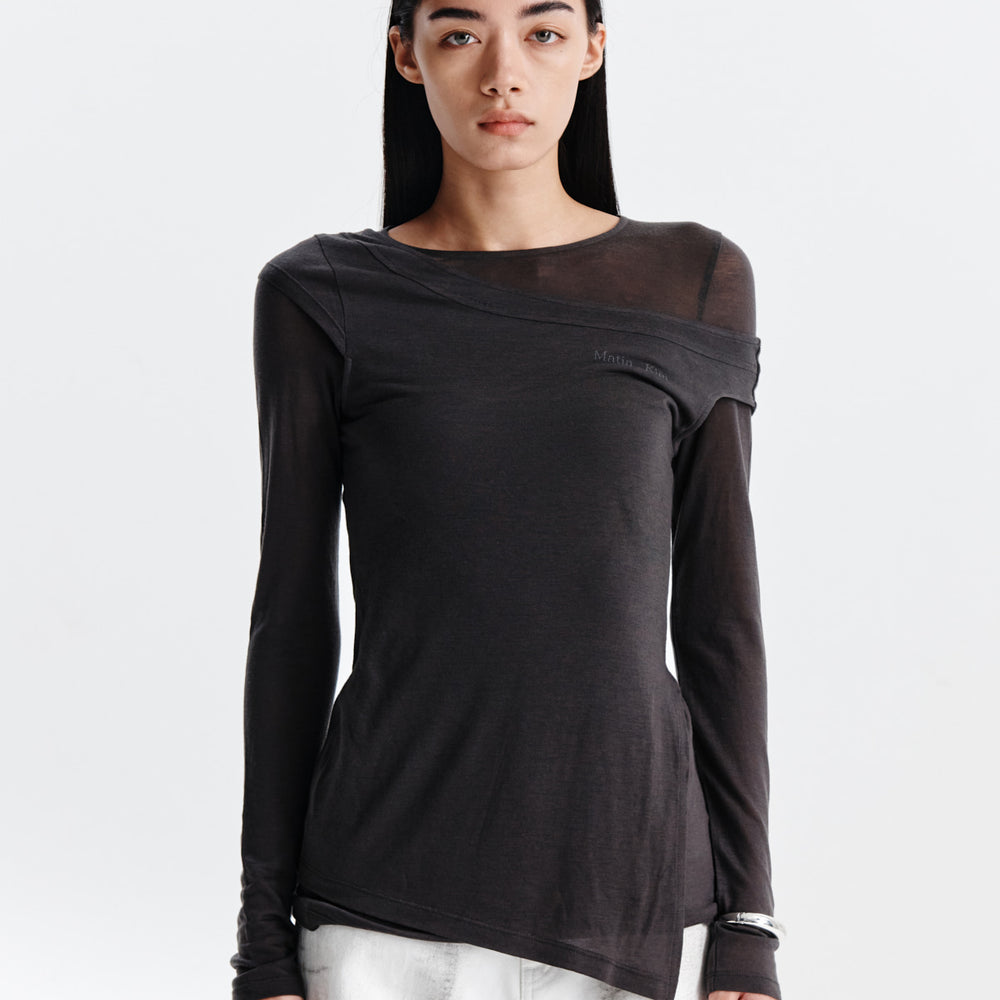 MATIN KIM SLIT POINT SLEEVELESS LAYERED TOP IN CHARCOAL