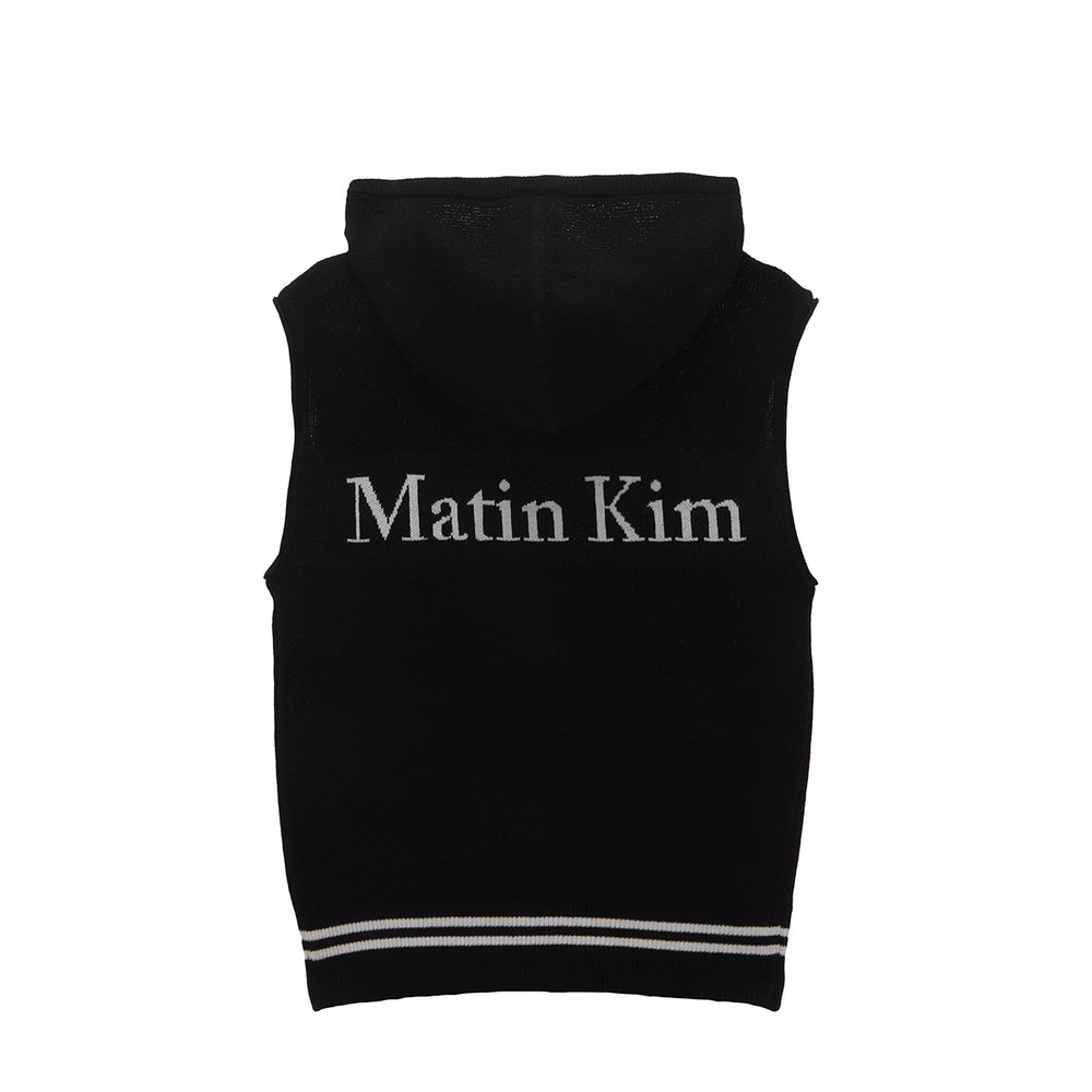 MATIN KIM HOODY POINT LOGO KNIT VEST FOR WOMEN IN BLACK