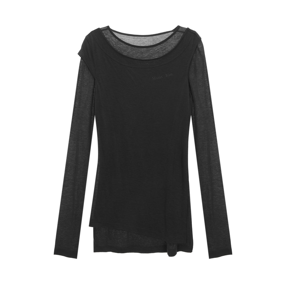 MATIN KIM SLIT POINT SLEEVELESS LAYERED TOP IN CHARCOAL