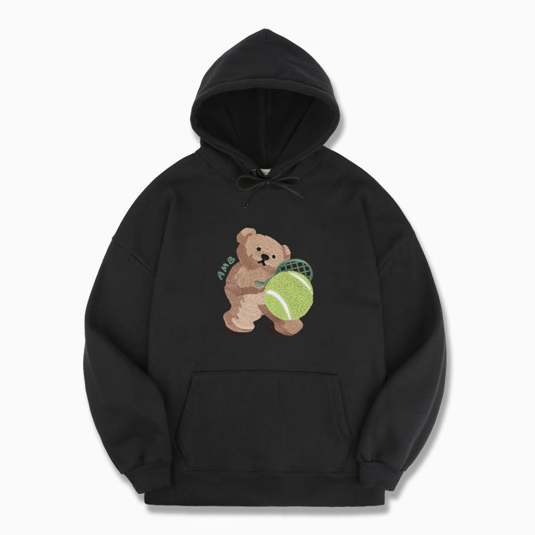 【IN STOCK】AMBLER Tennis Bear Over Fit Hoodie Black