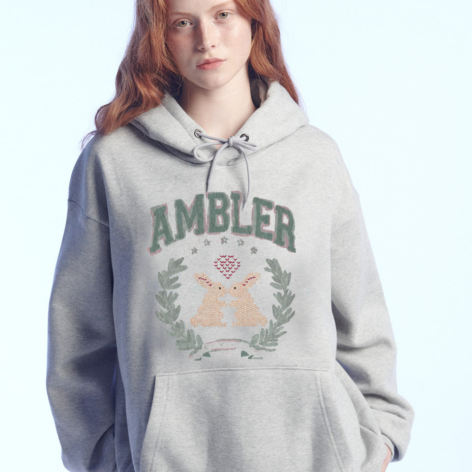 AMBLER Two Rabbit Embroidered Hoodie