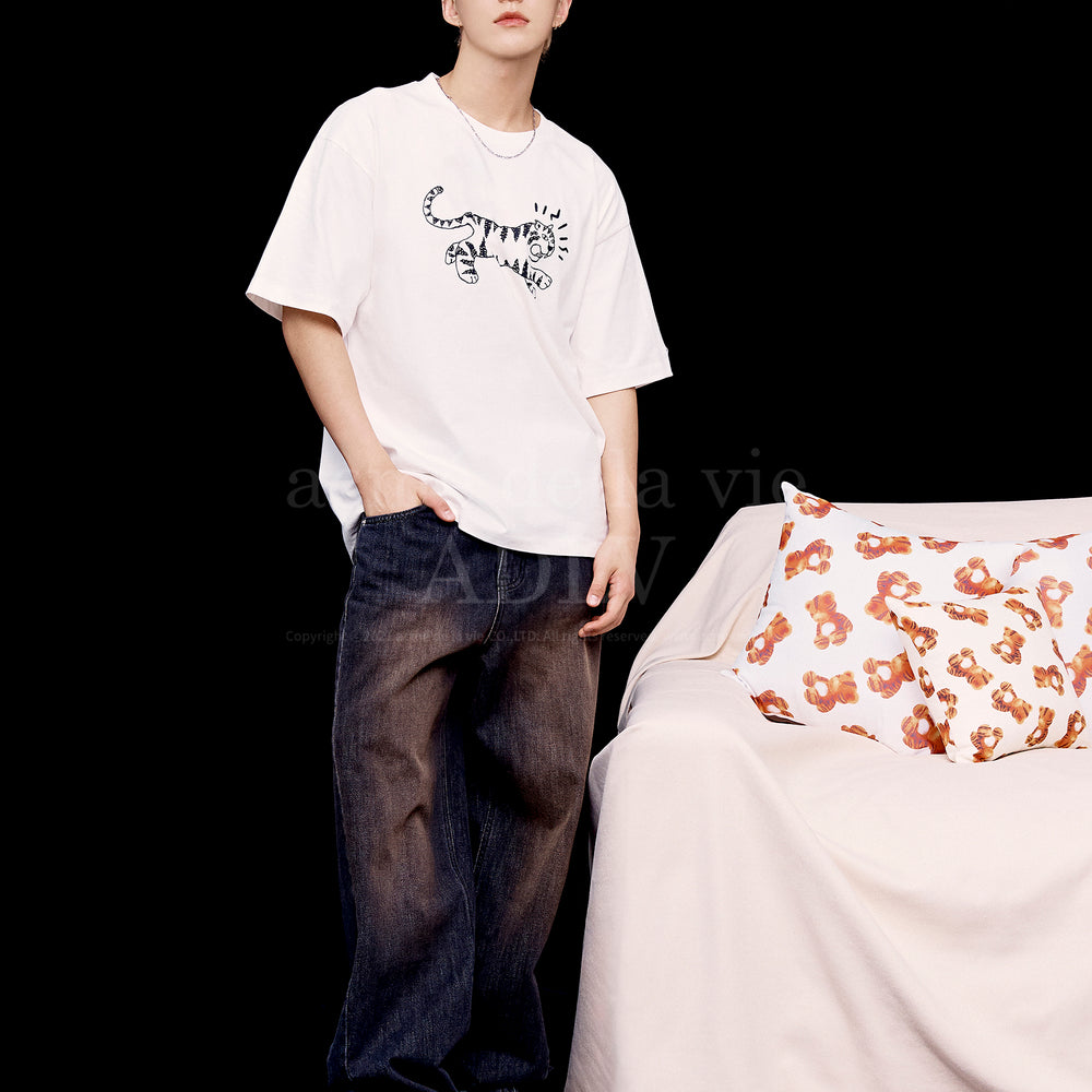 HOSHI X ADLV TIGER SKETCH SHORT SLEEVE T-SHIRT CREAM