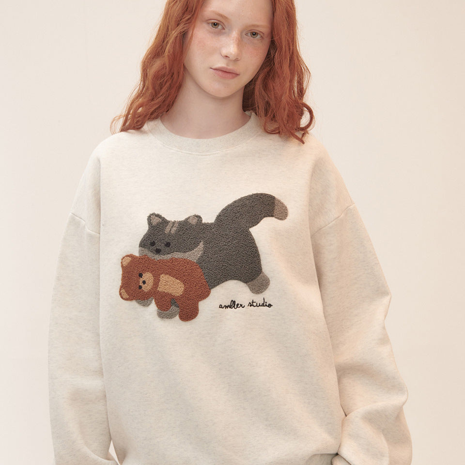 AMBLER Cat Biting Teddy Bear Overfit Sweatshirt