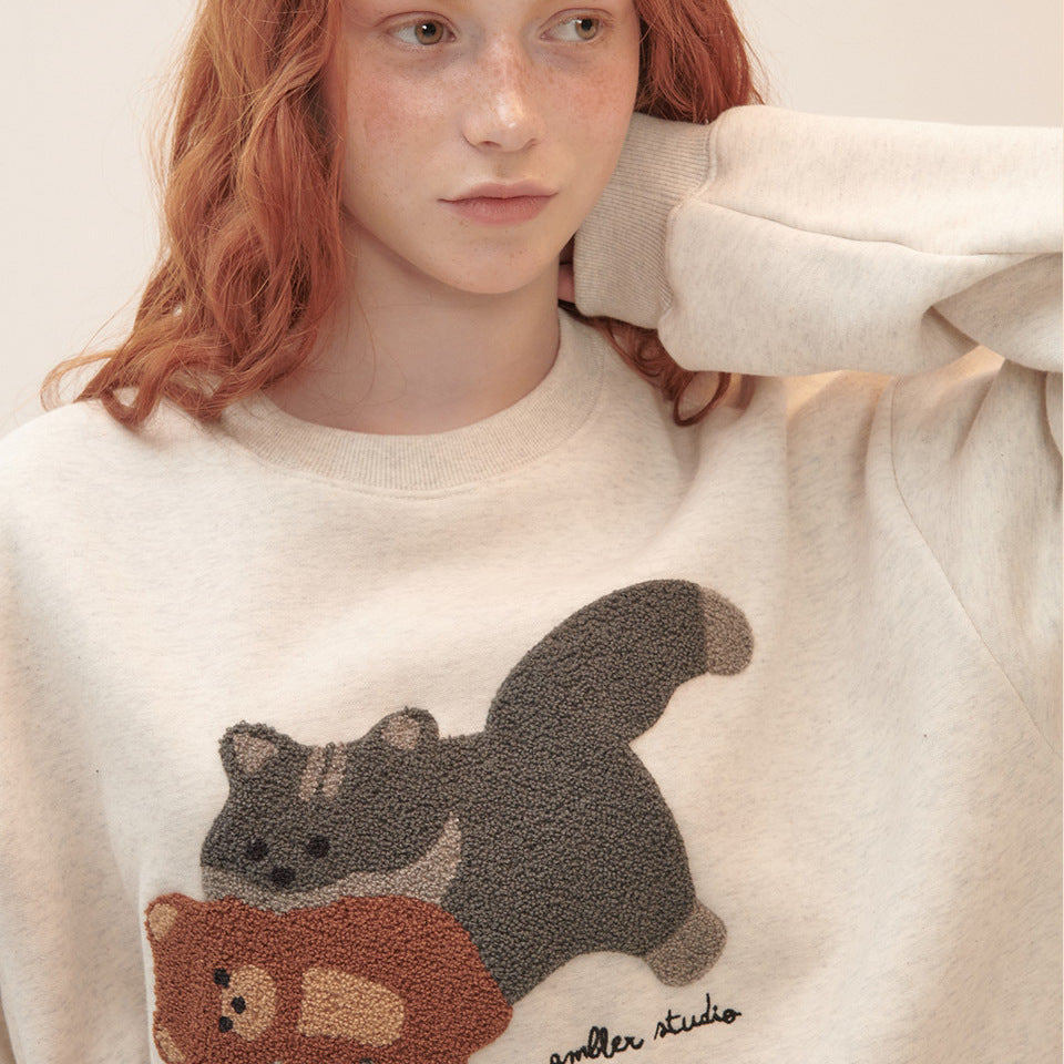 AMBLER Cat Biting Teddy Bear Overfit Sweatshirt