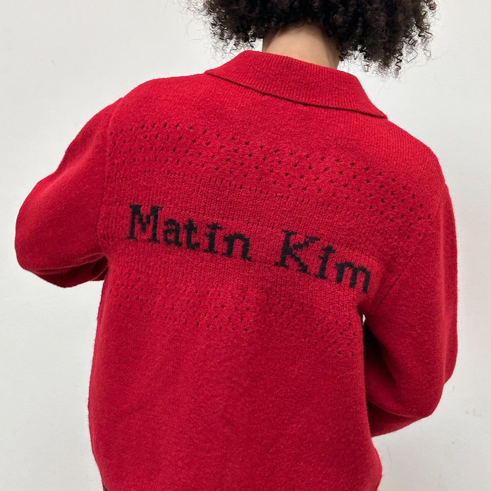 
                  
                    MATIN KIM PUNCHING POINT LOGO KNIT CARDIGAN FOR MEN IN BURGUNDY
                  
                