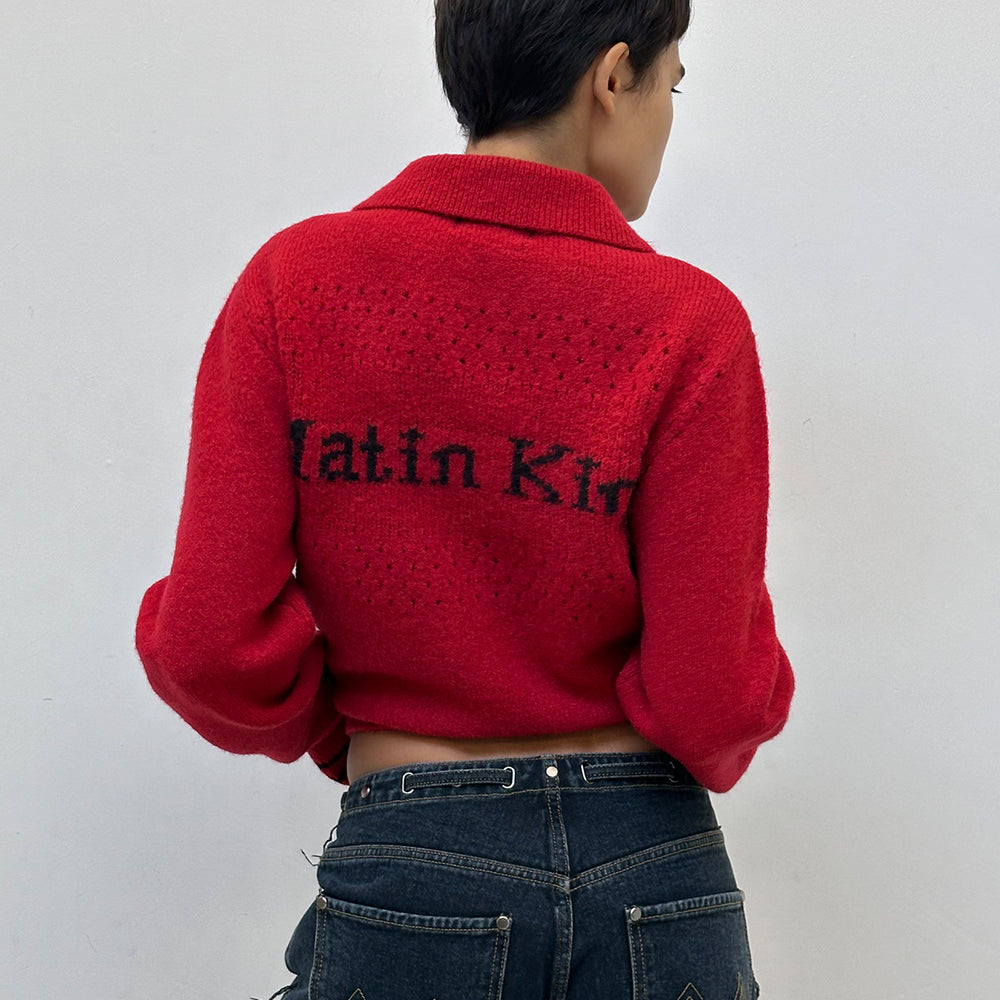 
                  
                    MATIN KIM PUNCHING POINT LOGO KNIT CARDIGAN FOR WOMEN IN BURGUNDY
                  
                