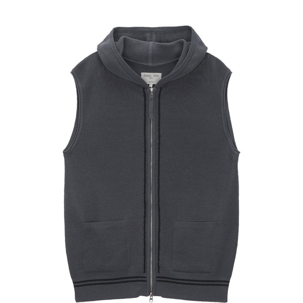 MATIN KIM HOODY LOGO KNIT VEST FOR MEN IN CHARCOAL