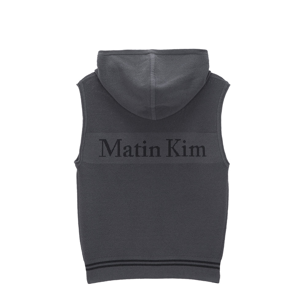 MATIN KIM HOODY POINT LOGO KNIT VEST FOR WOMEN IN CHARCOAL