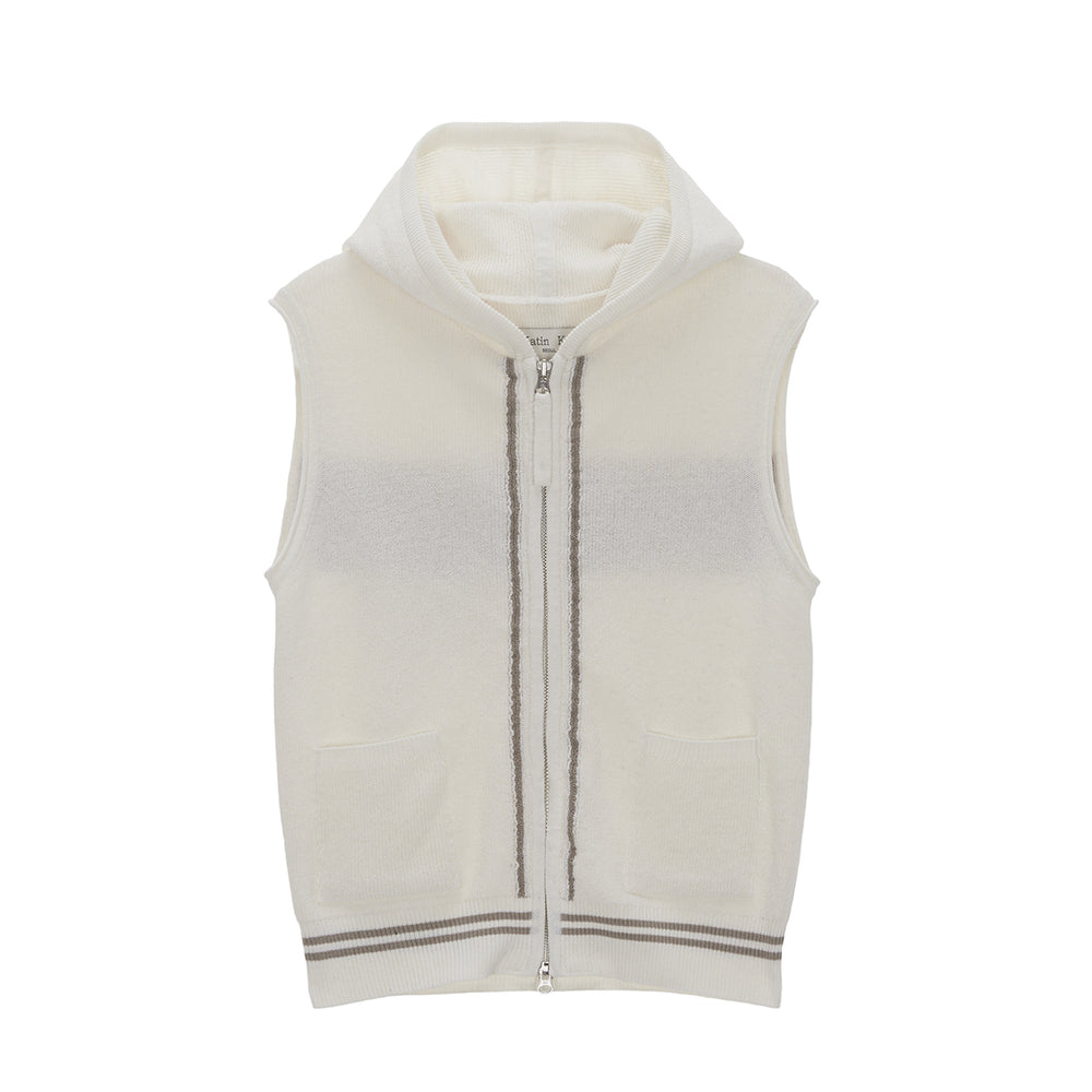 MATIN KIM HOODY POINT LOGO KNIT VEST FOR WOMEN IN IVORY