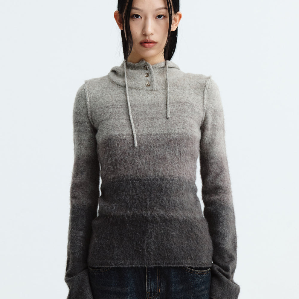 MATIN KIM STRING HOODY GRADATION KNIT TOP IN BROWN