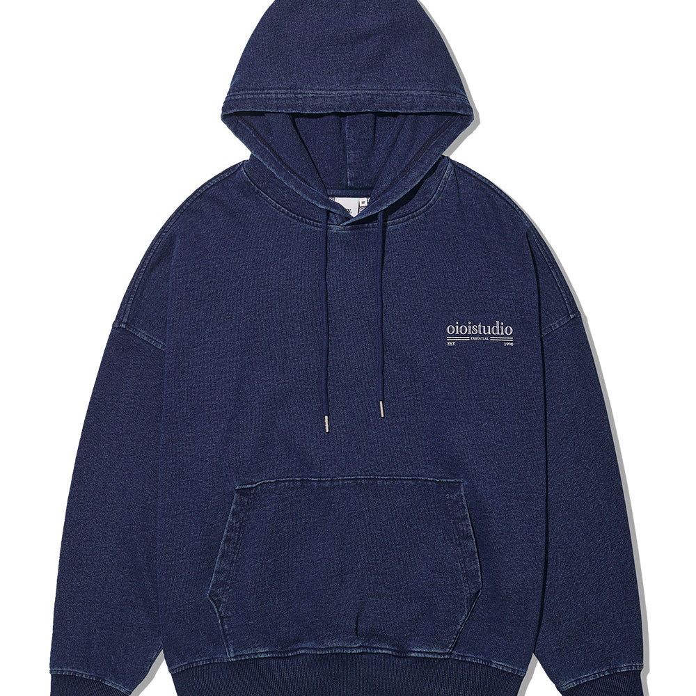 O!Oi LAYERED LOGO HOODIE DEEP BLUE