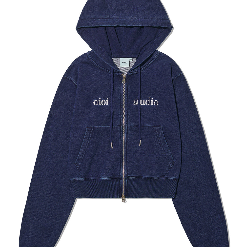 O!Oi LAYERED LOGO CROP HOOD ZIPUP DEEP BLUE