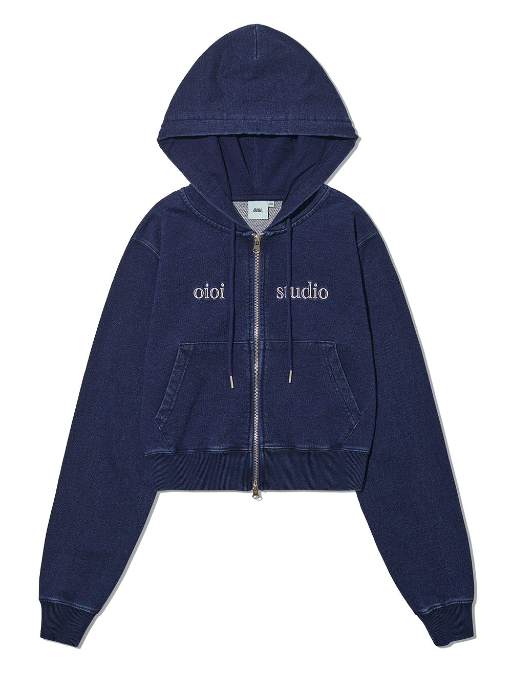 O!Oi LAYERED LOGO CROP HOOD ZIPUP DEEP BLUE