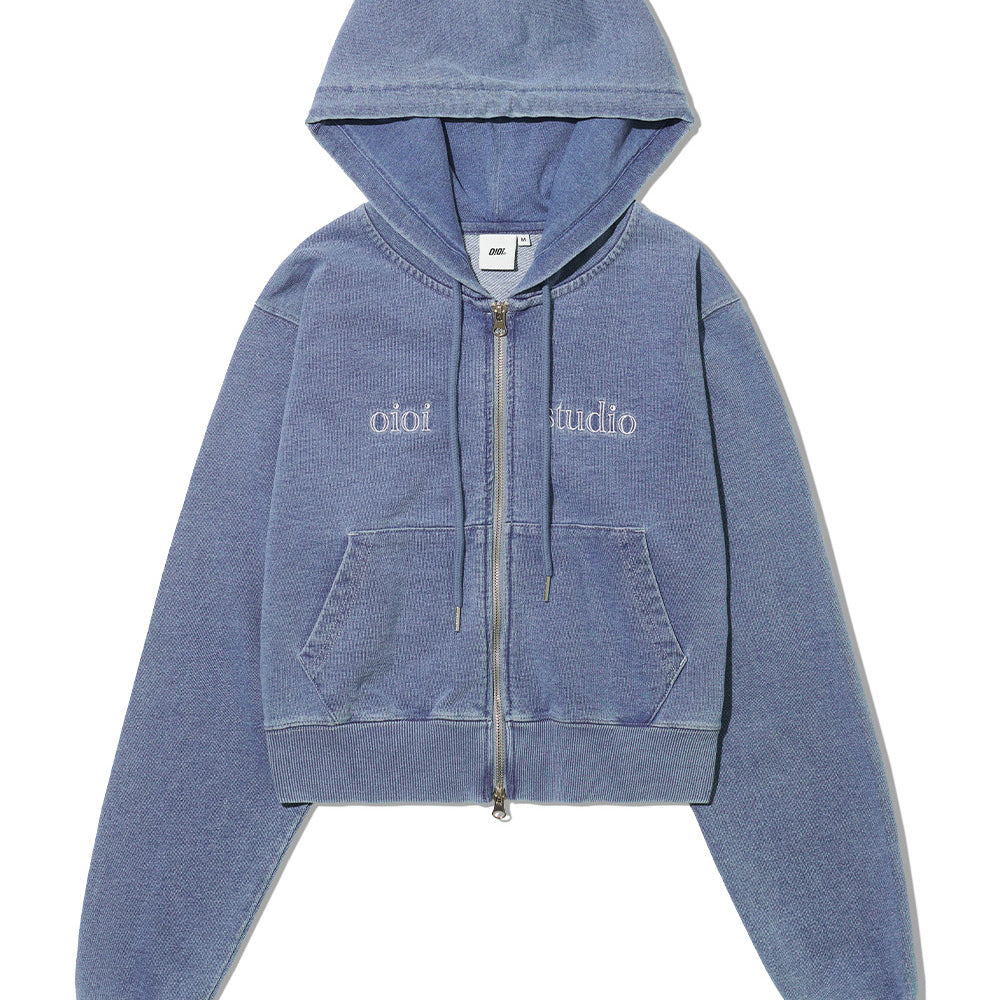 O!Oi LAYERED LOGO CROP HOOD ZIPUP LIGHT BLUE