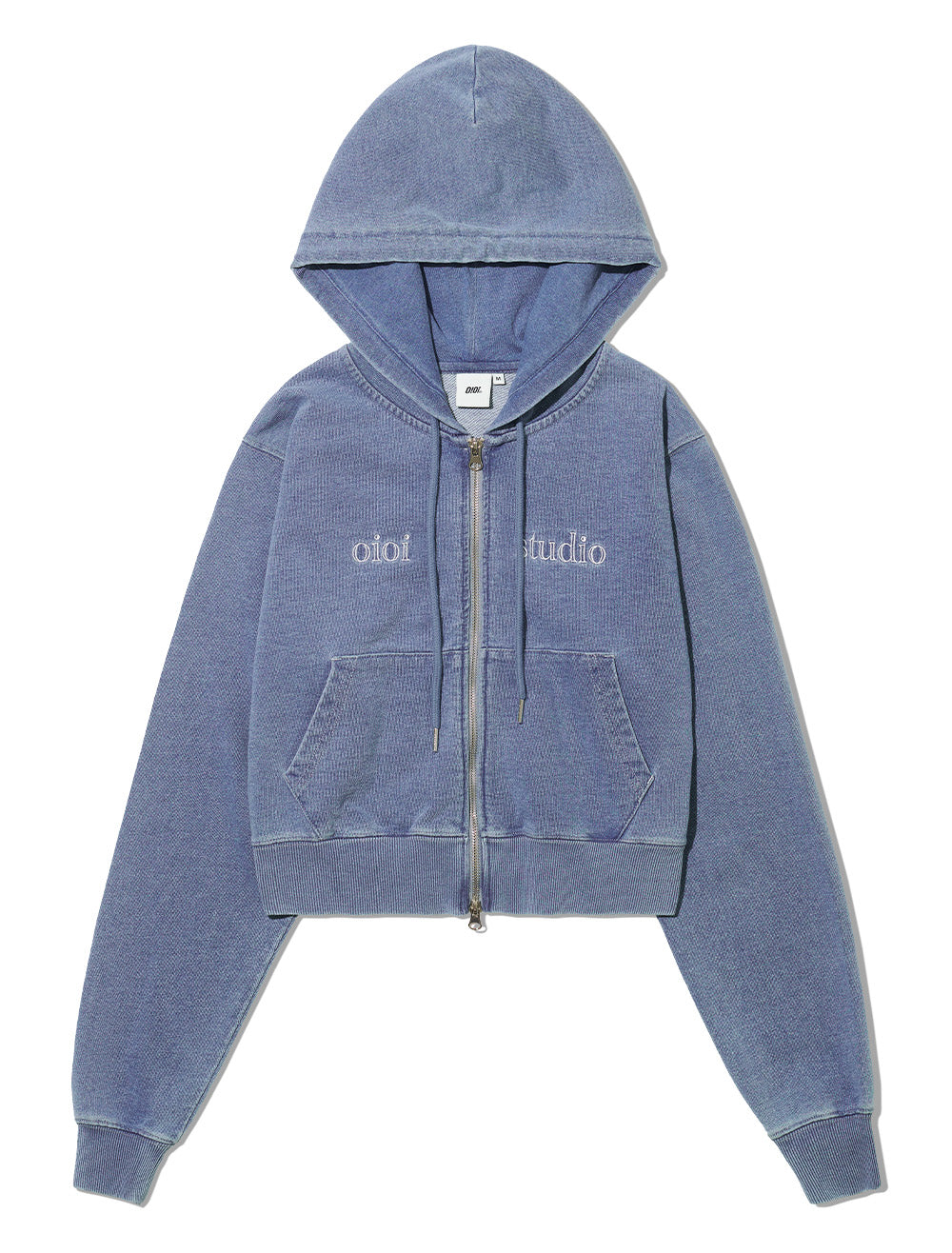 O!Oi LAYERED LOGO CROP HOOD ZIPUP LIGHT BLUE