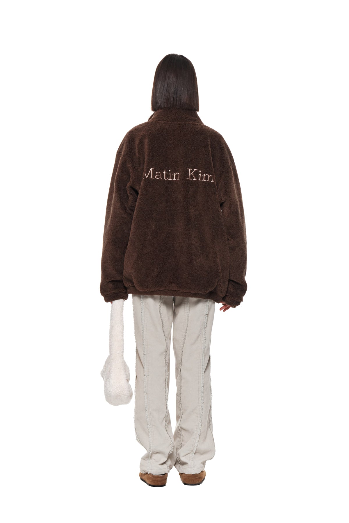 MATIN KIM MATIN FLEECE HIGH NECK JUMPER IN BROWN