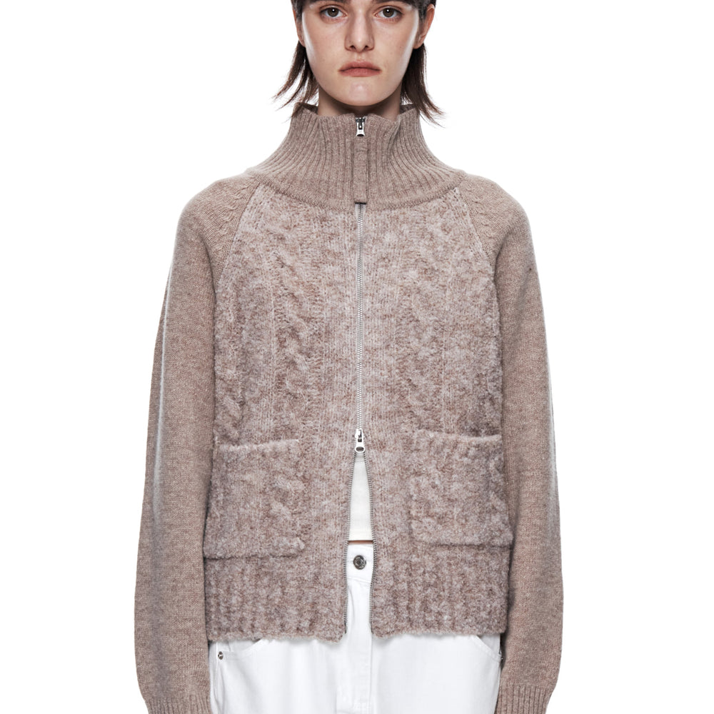 MATIN KIM SPELL POINT CABLE KNIT ZIP UP