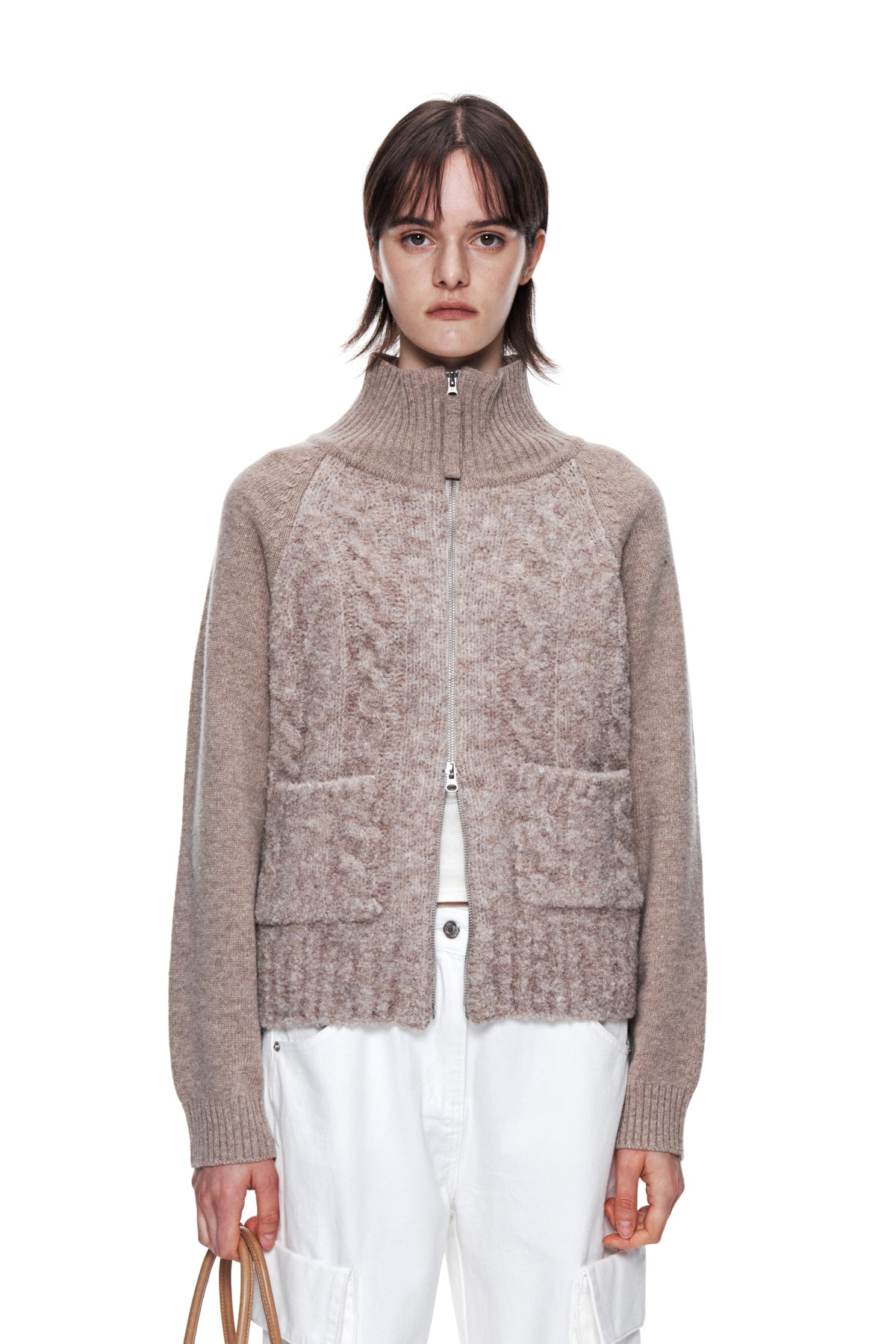 MATIN KIM SPELL POINT CABLE KNIT ZIP UP