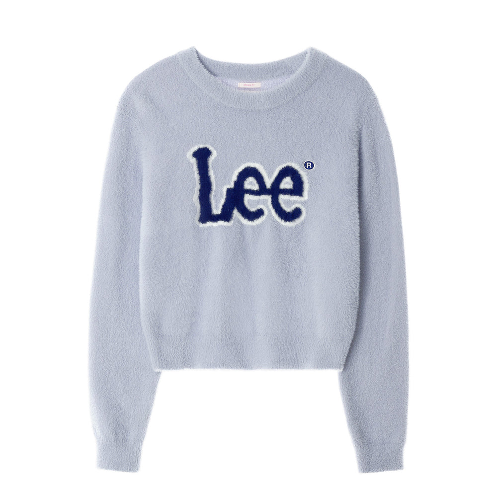 LEE Women's Round Neck Hairy Logo Knit Sky Blue