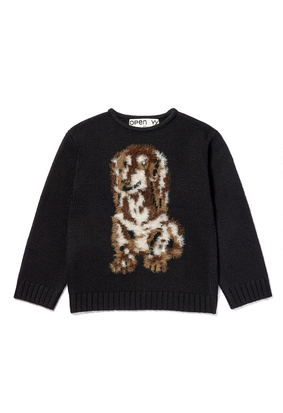 OPEN YY SHAGGY JACQUARD DOG SWEATER BLACK