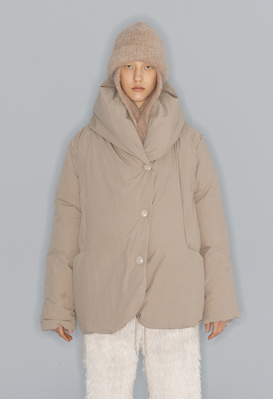 OPEN YY COTTON BLANKET PUFFER BEIGE