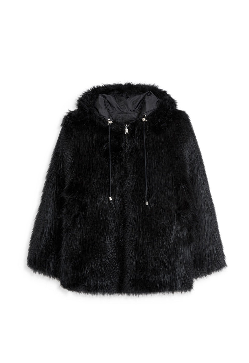 OPEN YY REVERSIBLE FAUX FUR HOOD JACKET BLACK