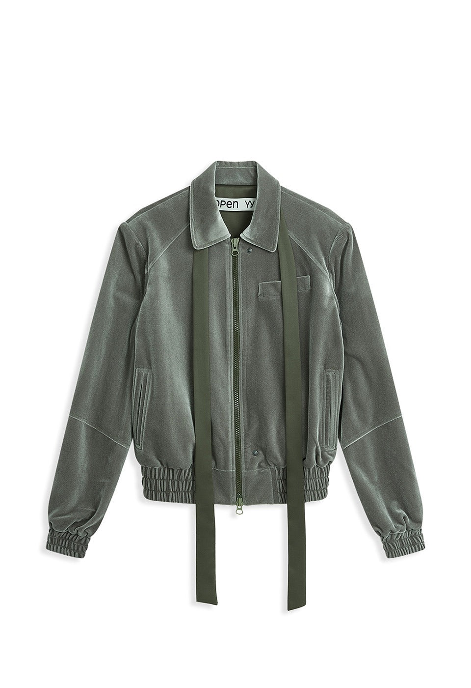 OPEN YY TIE VELVET BOMBER JACKET OLIVE