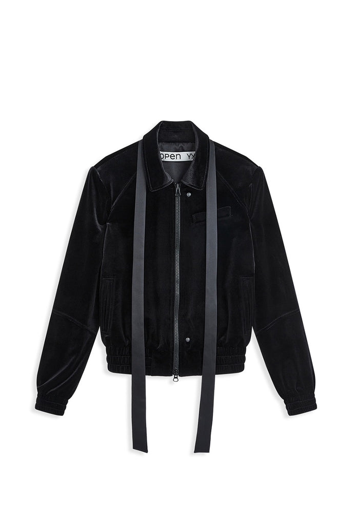 OPEN YY TIE VELVET BOMBER JACKET BLACK