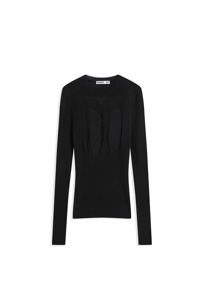 OPEN YY RIBBON RIB KNIT BLACK