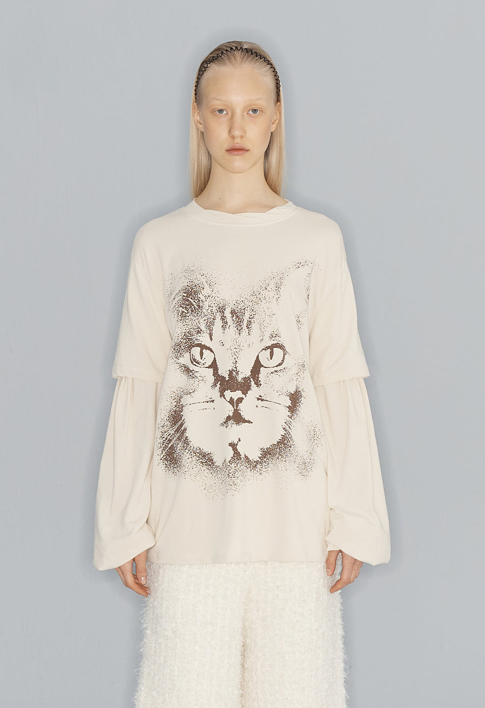 OPEN YY LAYERED CAT T-SHIRT CREAM