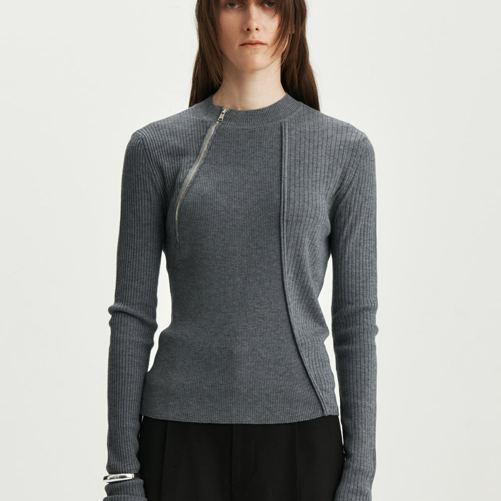 KIMMATIN ZIPPER POINT KNIT PULLOVER IN CHARCOAL