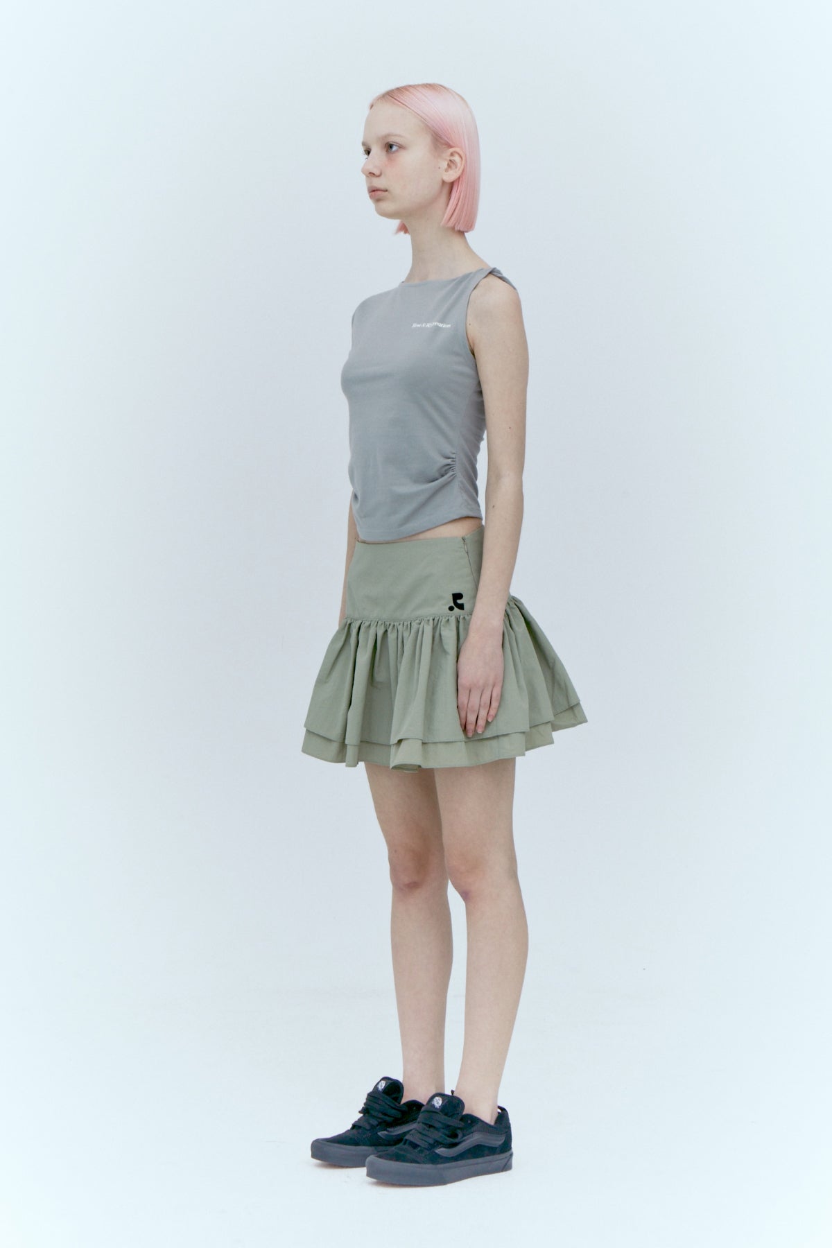 RUFFLE MINI SKIRT - KHAKI