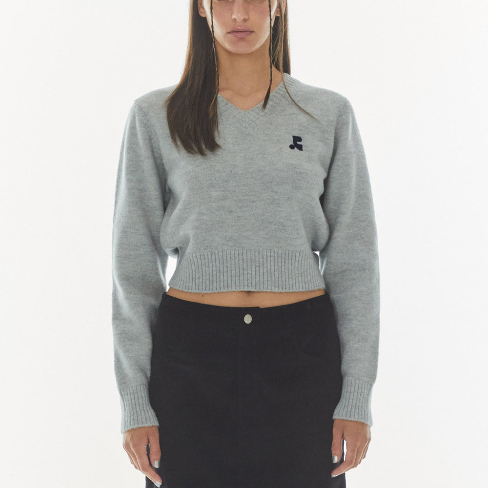 
                  
                    WOOL V-NECK CROPPED KNIT - GRAY
                  
                