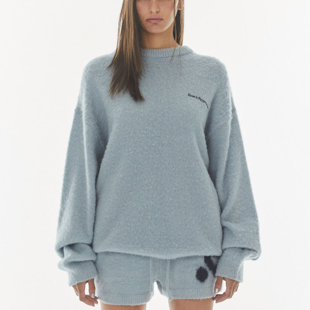 HAIRY JACQUARD KNIT TOP - SKY BLUE