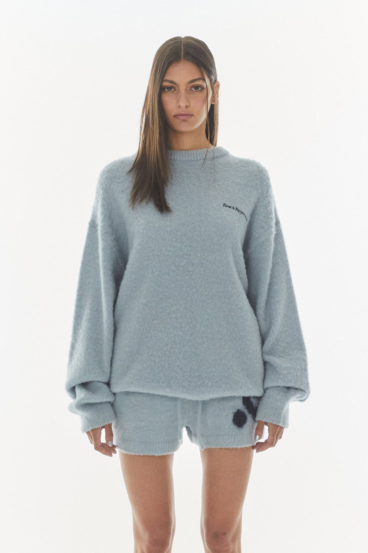 HAIRY JACQUARD KNIT TOP - SKY BLUE