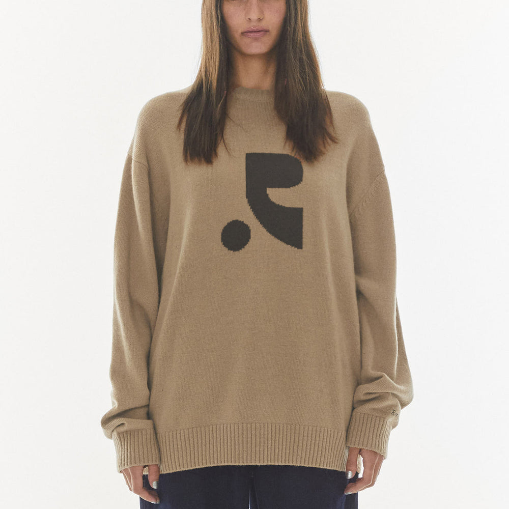 OVERSIZED JACQUARD KNIT TOP - BEIGE