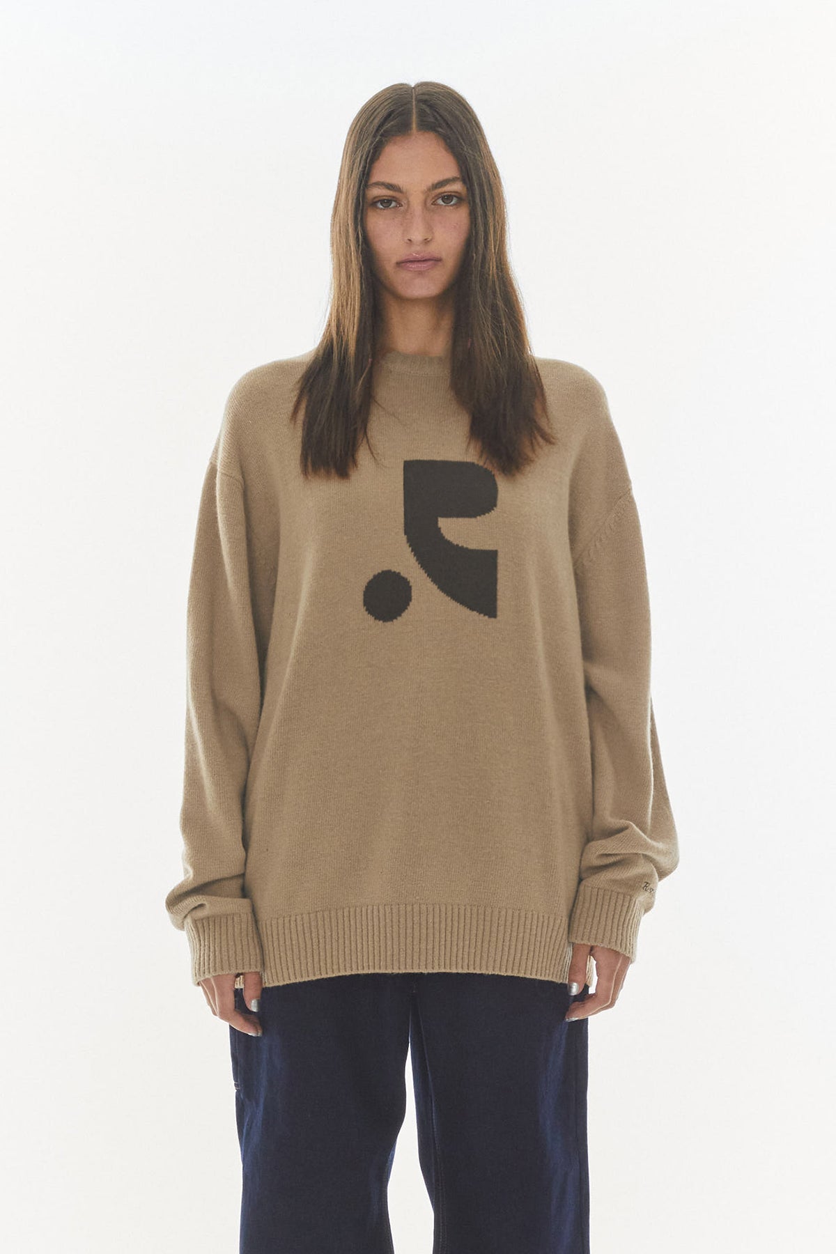 OVERSIZED JACQUARD KNIT TOP - BEIGE