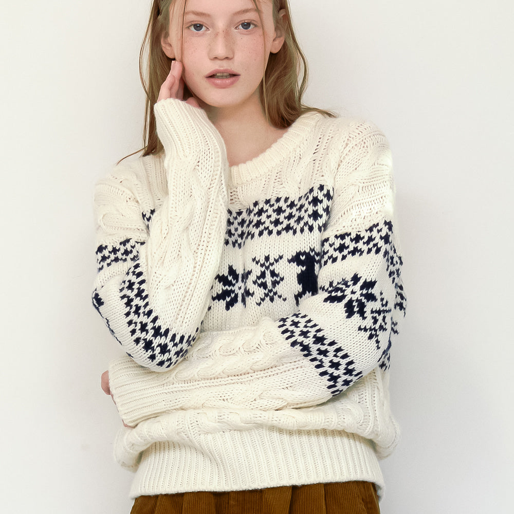 RONRON NORDIC CABLE KNIT IVORY