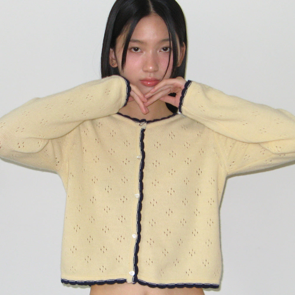 
                  
                    RONRON HEART BUTTON SCOTCH KNIT CARDIGAN SOFT YELLOW
                  
                