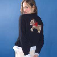 RONRON FURRY PONY JACQUARD KNIT CARDIGAN BLACK