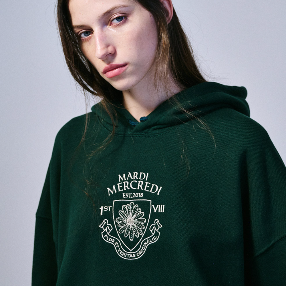 MARDI HOODY ALUMNI SMALL EMBLEM NEEDLEWORK_DEEPGREEN CREAM