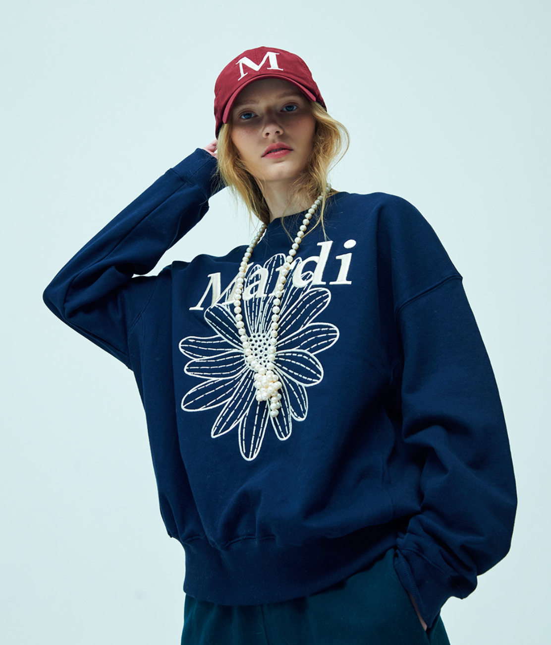 MARDI SWEATSHIRT FLOWERMARDI NEEDLEWORK_NAVY CREAM