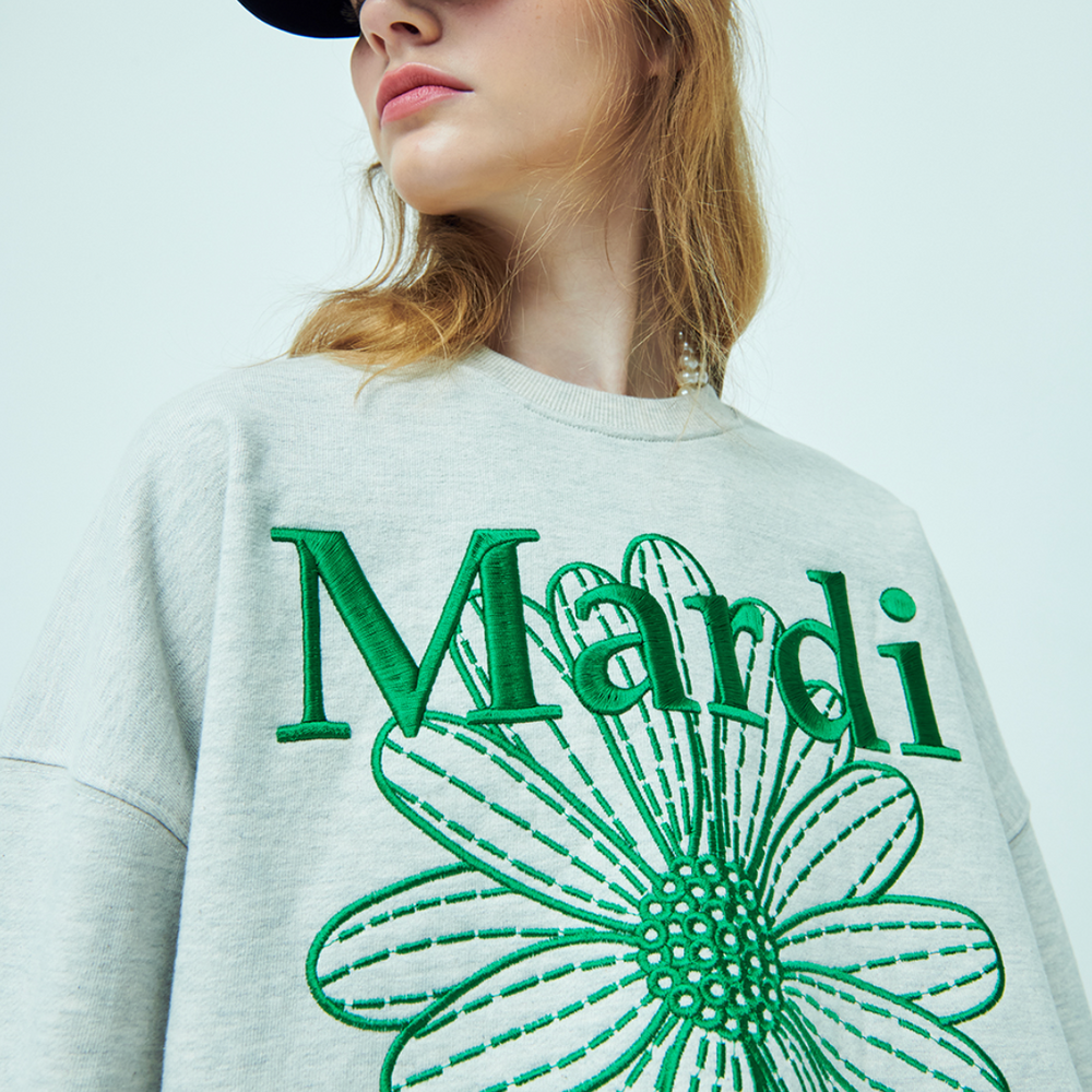 MARDI SWEATSHIRT FLOWERMARDI NEEDLEWORK_OATMEAL GREEN