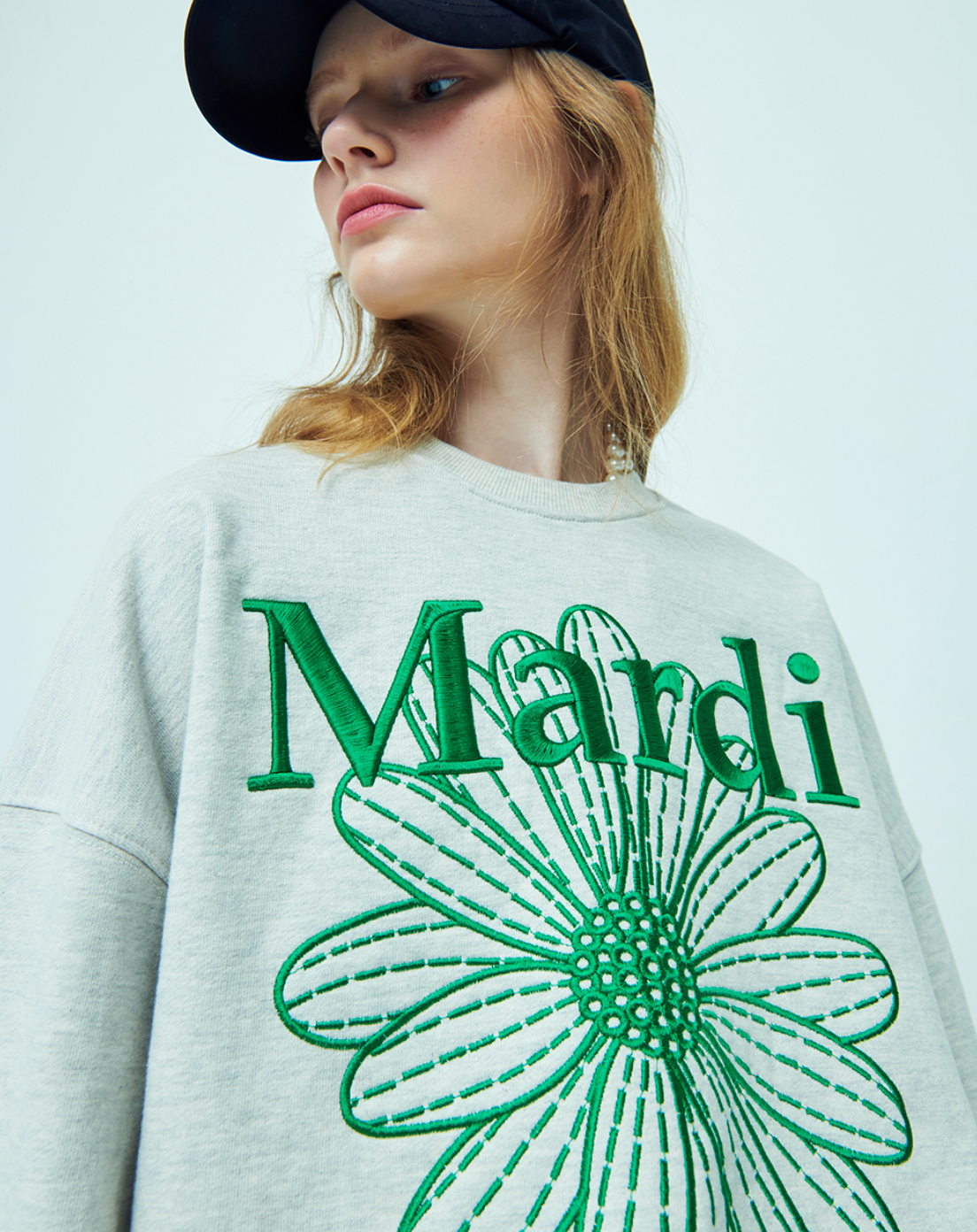 MARDI SWEATSHIRT FLOWERMARDI NEEDLEWORK_OATMEAL GREEN