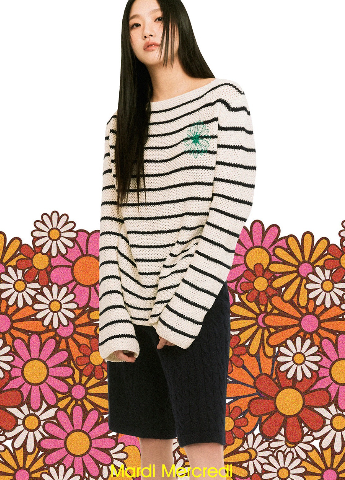 MARDI COTTON PULLOVER LONG SLEEVE STRIPE_IVORY GREEN