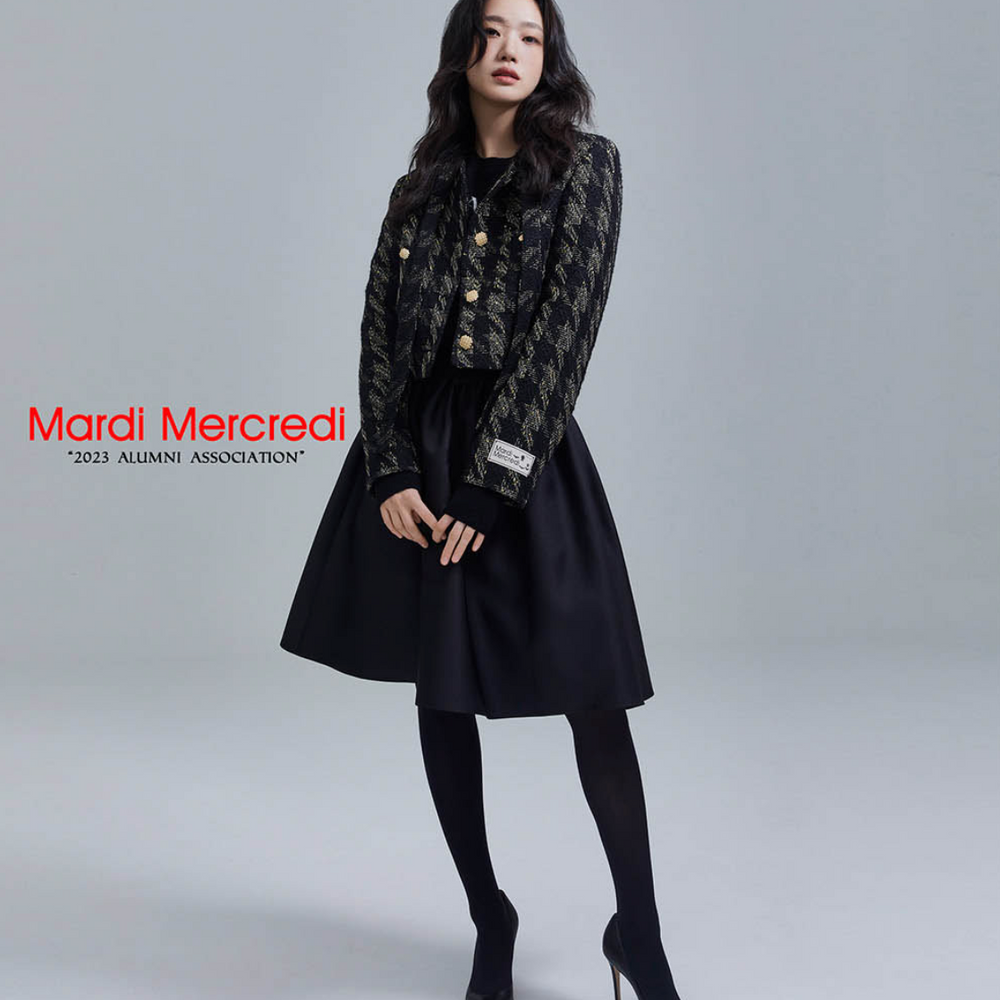 MARDI TWEED CROPPED JACKET TIE NECK_BLACK