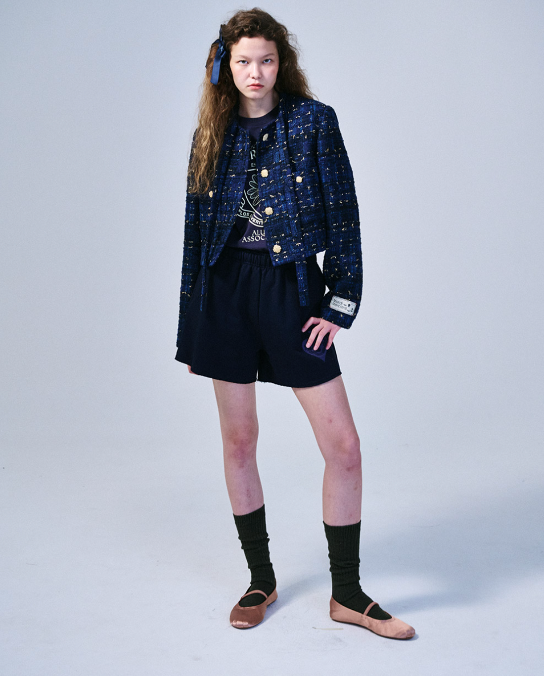 MARDI TWEED CROPPED JACKET TIE NECK_BLUE